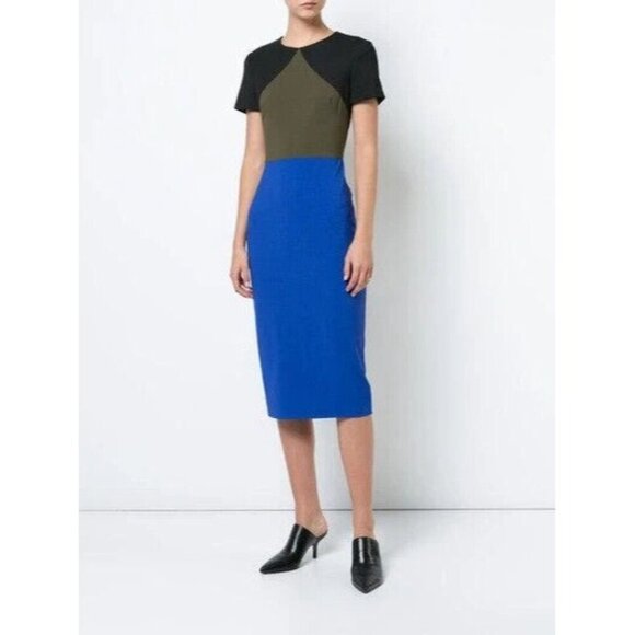 DIANE VON FURSTENBERG Colorblock Tailored Midi Dress In Electric Blue Multi 2 - Picture 3 of 9